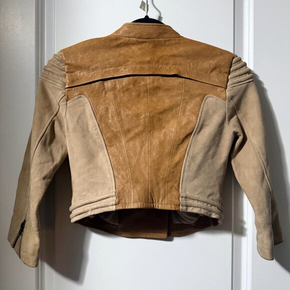 H&M Two-Tone Leather Suede Cropped Moto Jacket Biker – Size US 2 - Picture 6 of 15